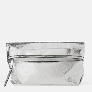 Zara Bags Nwt Zara Maxi Foldover Metallic Silver Clutch Poshmark